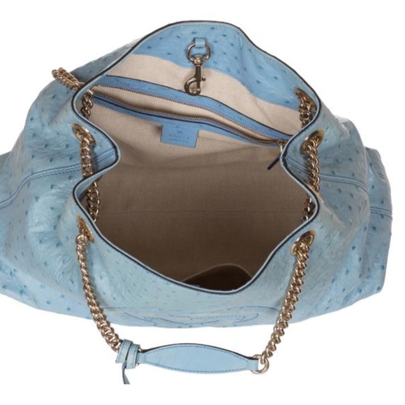 SOLD - Gucci Soho Blue Ostrich Leather Shoulder Bag - Picture 6 of 7